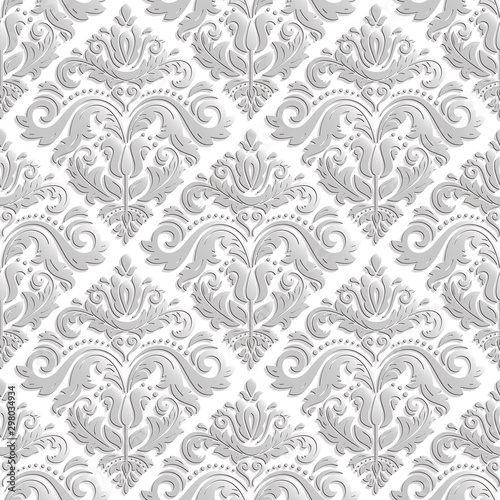Seamless oriental ornament. Fine vector traditional oriental pattern with silver 3D elements, shadows and highlights