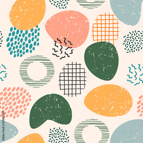 Abstract artistic seamless pattern with trendy hand drawn textures