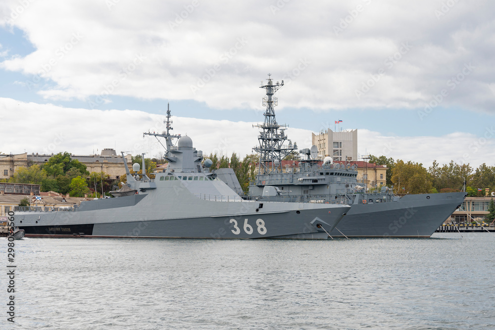 Russian military ships in the port. Russian Navy