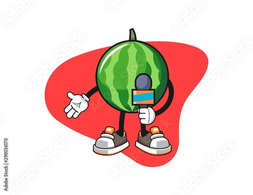 Watermelon news reporters cartoon. Mascot Character vector.