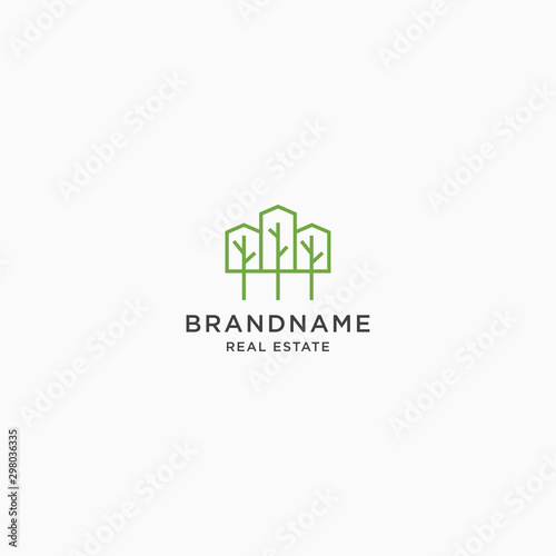 Building with tree shape eco nature Logo Icon Design Template. Green, Modern Vector Illustration