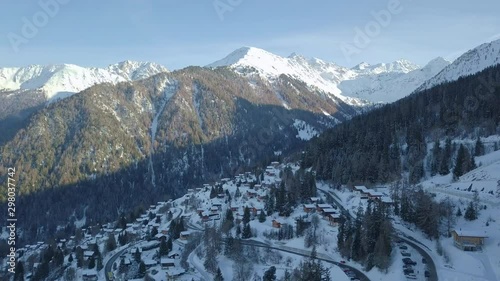 Drone flight in the Alps in Winter