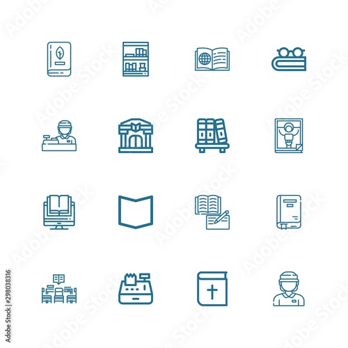 Editable 16 bookstore icons for web and mobile