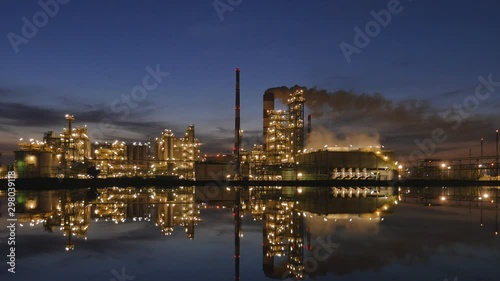 Illuminated refinery at night - zoom in