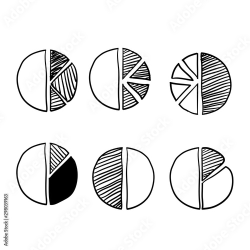 handdrawn pie chart data with doodle cartoon style vector illustration