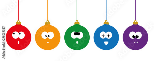 funny set of christmas bauble with cute face vector illustration EPS10