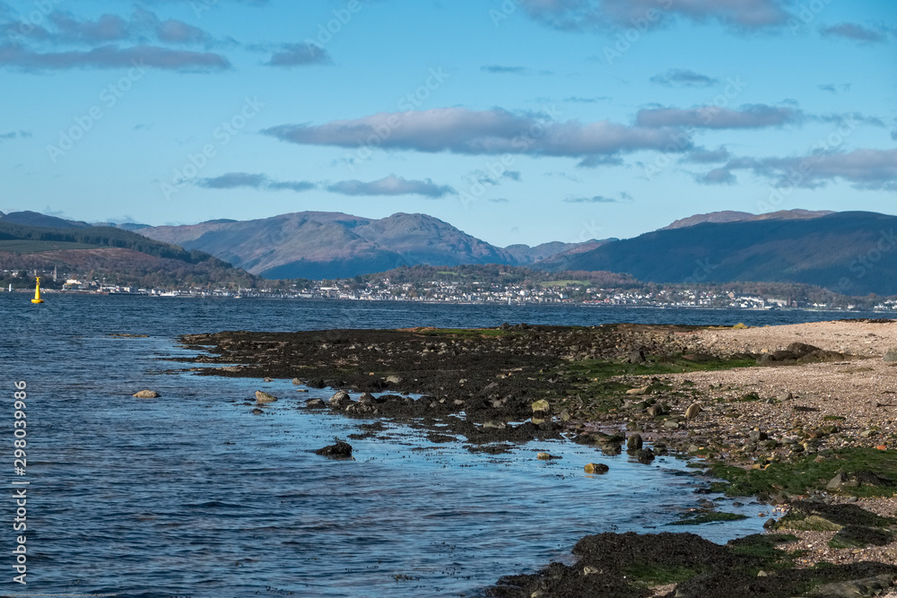 Ardgowan Foreshore Inverkip to the Argyle Hills and Bute in Scotland. Ardgowan Foreshore Inverkip to the Argyle Hills and Bute in Scotland.