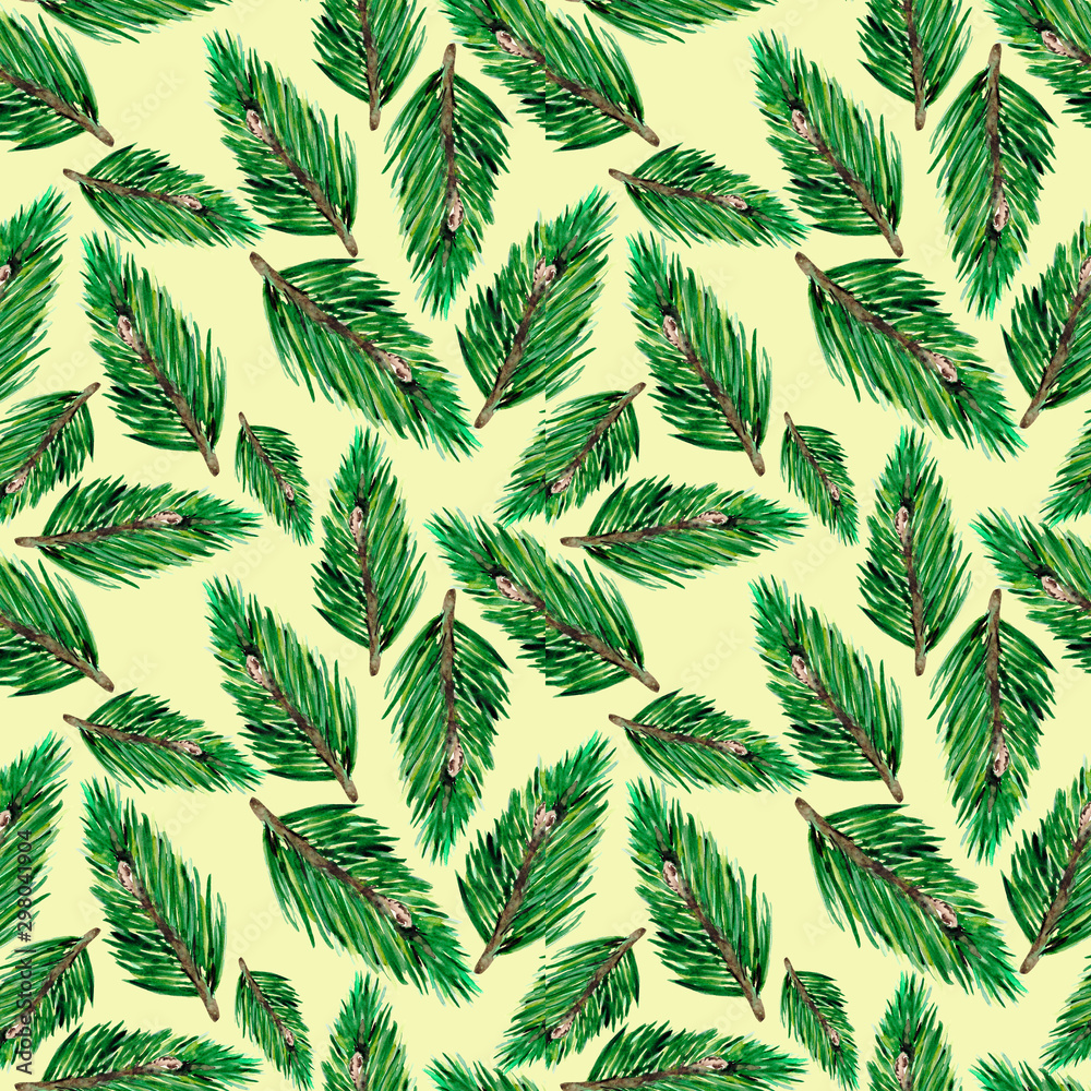 Seamless pattern with green fir branches. Christmas background for textiles, Wallpaper and packaging.