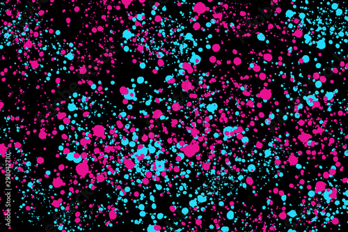 Neon magenta and blue paint splashes on black background abstract painted texture for web-design digital printing or concept design vivid colors backdrop bright decorative stained art image background