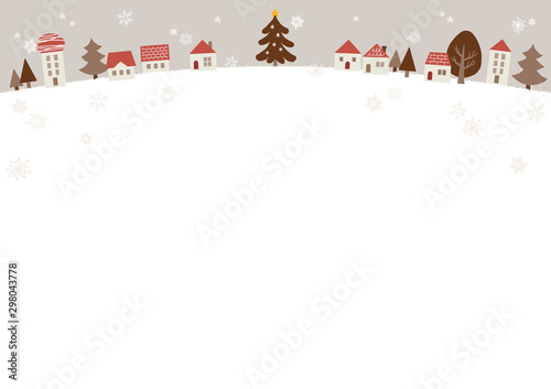 手描きの雪の街並みと木々
