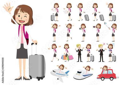 Set of business women traveling