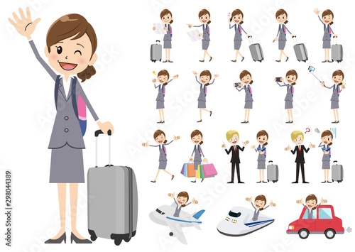 Set of business women traveling