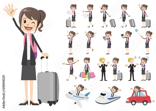Set of business women traveling
