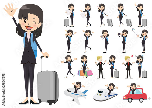 Set of business women traveling