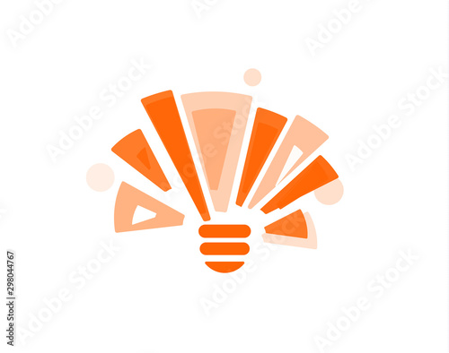 Idea abstract symbol, hemisphere with intersecting rays in the form of an orange sun. Conceptual logo template for brainstorming infographic. Vector illustration.