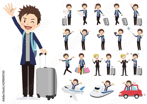 Set of men traveling