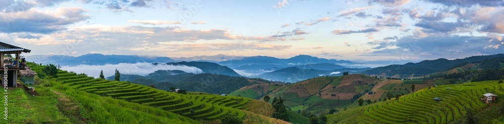 Panoramic landscape view of the mountain and rice terraces in the northern, Thailand
