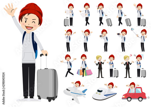 Set of men traveling