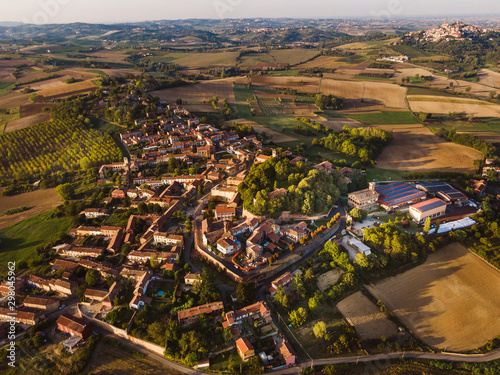 Aerial drone view of Altavilla Monferrato, unesco world heritage