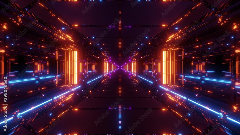 clean futuristic scifi space hangr tunnel corridor with hot reflections 3d rendering background wallpaper