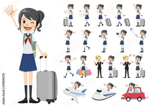 Set of schoolgirl traveling