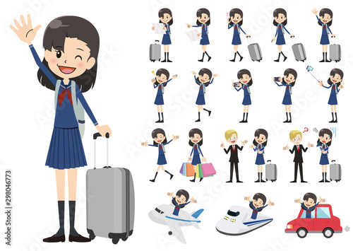 Set of schoolgirl traveling