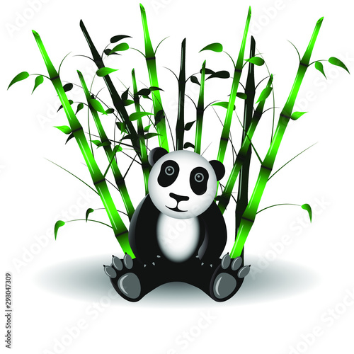 Panda sits in a thicket of bamboo.