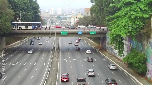 View of Highways and Bridges with Many Vehicles in Sao Paulo - Slow Motion  photo