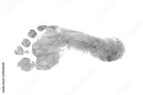 Фототапет The imprint of a man's bare foot on a white background.