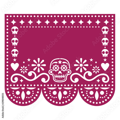 Papel Picado template design with sugar skulls, Mexican paper cut out  garland background perfect for Halloween and Day of the Dead vector de  Stock | Adobe Stock