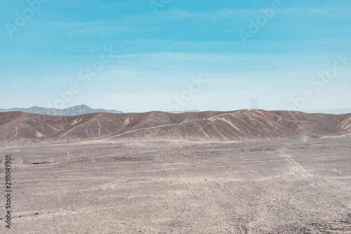 Nazca Lines in the desert of Peru, mystical signs geoglyphs in the sand, South America