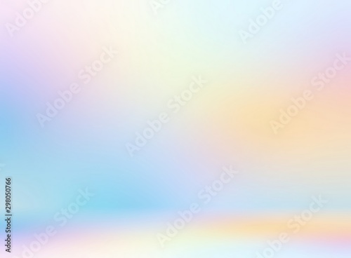 Wonderful studio 3d background. Light painting defocus wall and floor. Blue yellow pink room blurred illustration. Fantastic abstract interior.