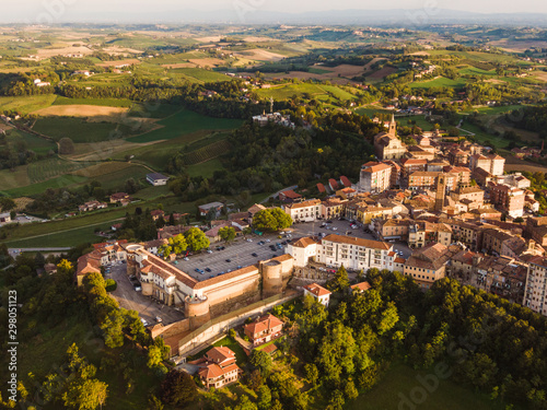 Drone aerial view of Moncalvo Monferrato, unesco world heritage