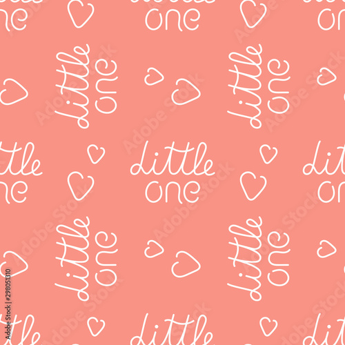 Seamless repeating pattern on a pink background with the inscription from the hand of the Little one.