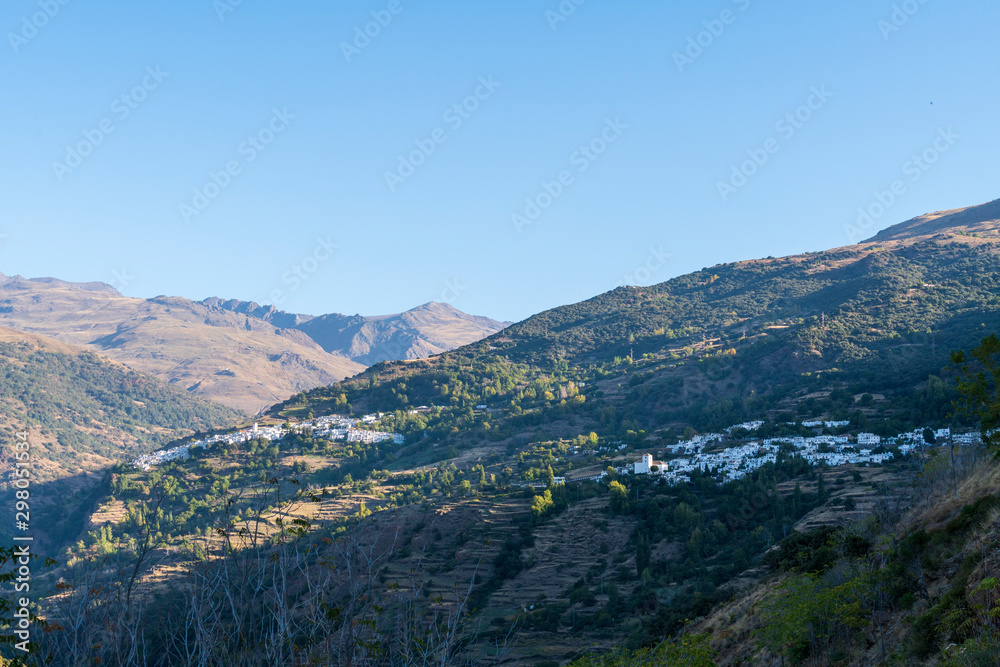 The town of Capileira and Bubion in the foothills of Sierra Nevada