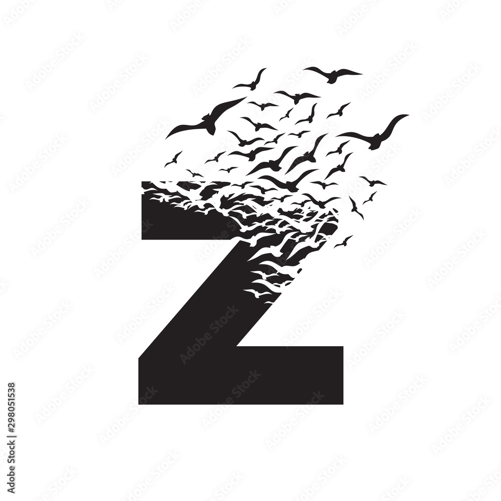 letter Z with effect of destruction. Dispersion. Birds
