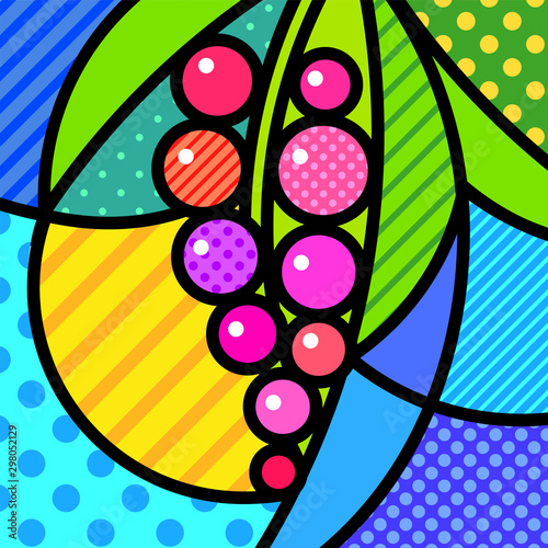 Red currant berries with leaf Pop Art Illustration for your design