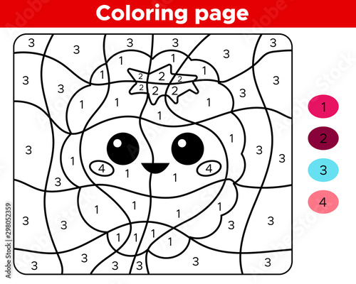 Number coloring page for preschoolers. Cute kawaii raspberry. Cartoon character. Educational game for children.