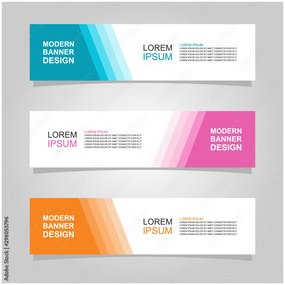 Vector abstract banner design web template set of 3. Abstract geometric background used for letterhead, header, footer, layout, landing page and print media