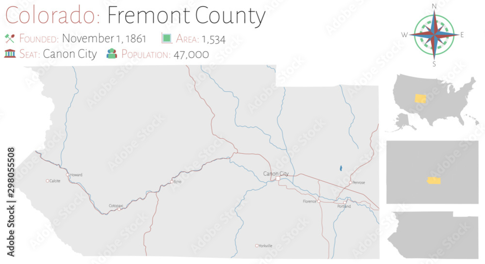 Large and detailed map of Fremont county in Colorado, USA