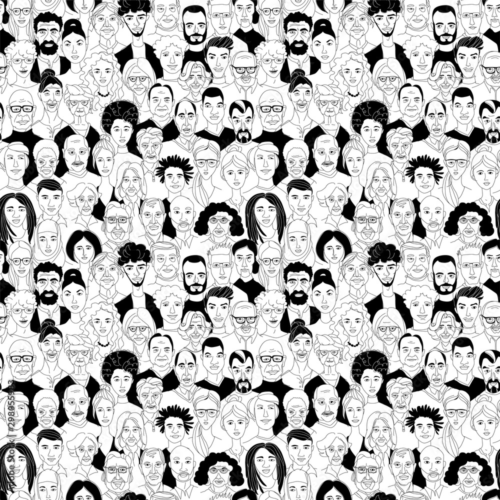 Women s Men s Head Portraits Line Drawing Doodle Poster Seamless  women-s-men-s-head-portraits-line-drawing-doodle-poster-seamless