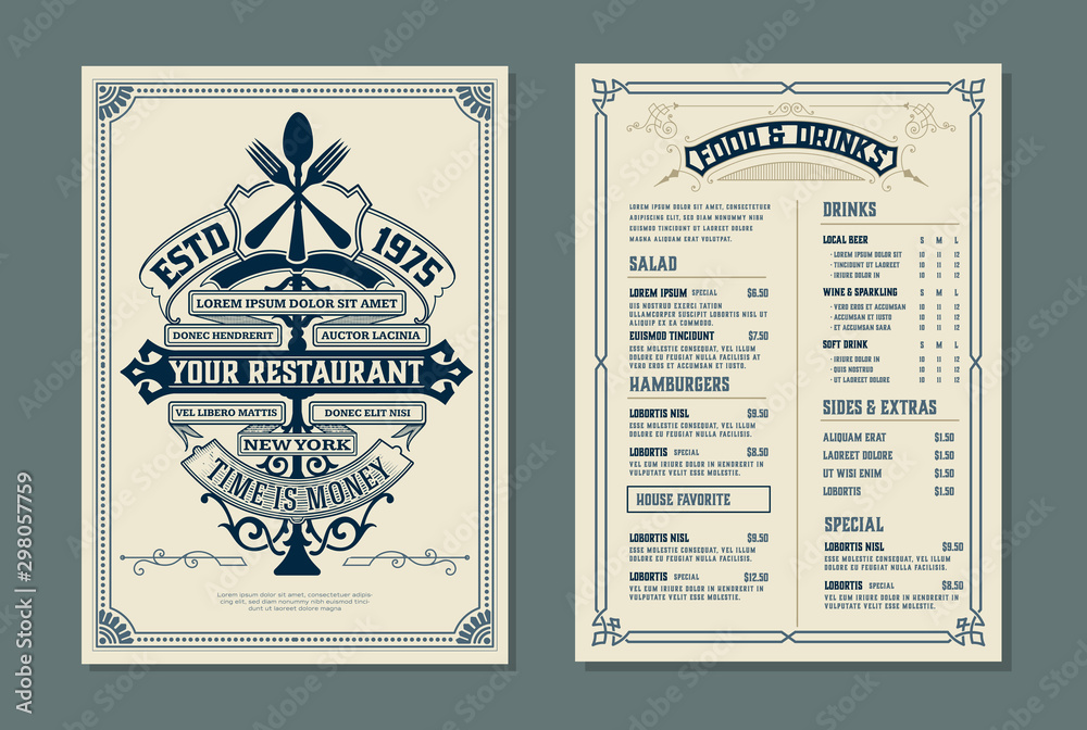 Vintage Retro Restaurant Menu Template Design Vector Layered Stock 