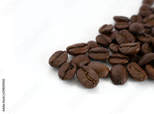 roasted coffee beans isolated on white background