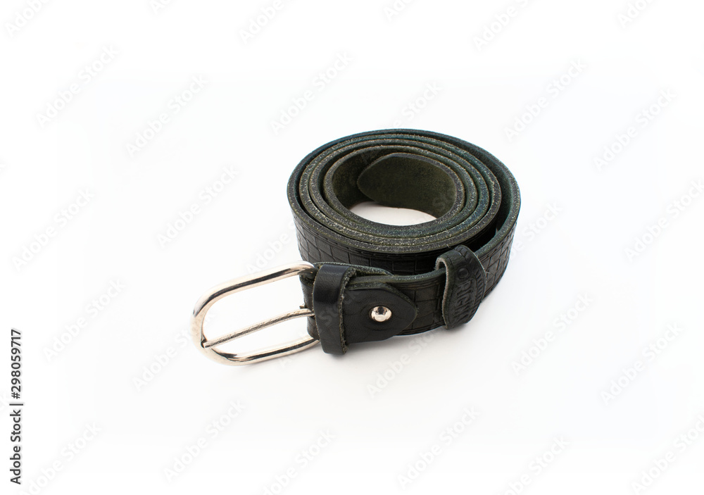 Black old leather strap, on isolated white background Black old leather strap, on isolated white background