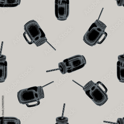 Seamless pattern with hand drawn stylized smothie jars