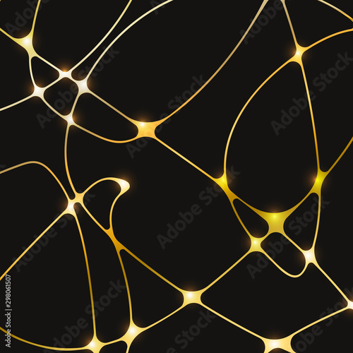 decorative abstract digital background with golden shiny smooth intersecting lines against a dark backdrop