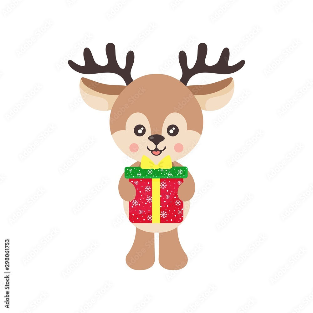 cartoon cute deer vector with christmas gift