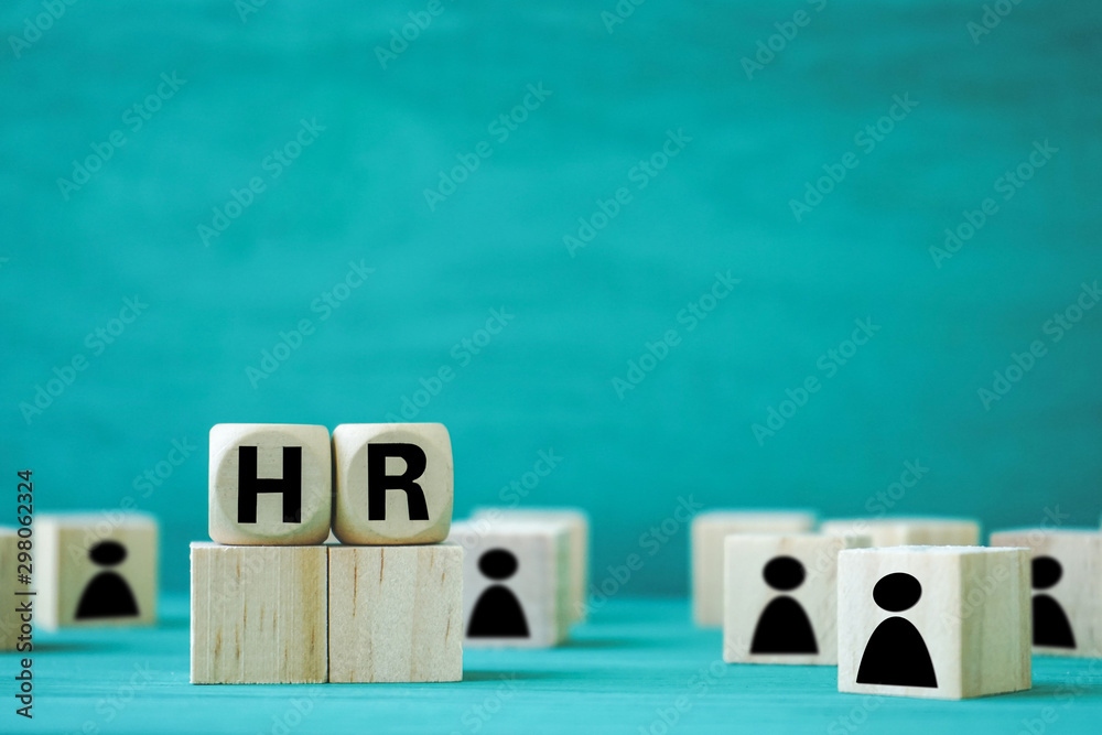 Naklejka premium Concept Human resources search block wooden on background