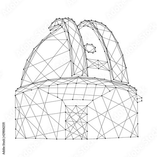 Observatory dome from abstract futuristic polygonal black lines and dots. Vector illustration.