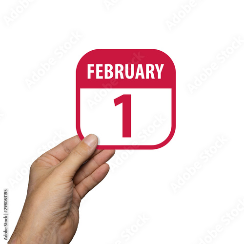 february 1st. Day 1 of month, hand hold simple calendar icon with date on white background. Planning. Time management. Set of calendar icons for web design. winter month, day of the year concept